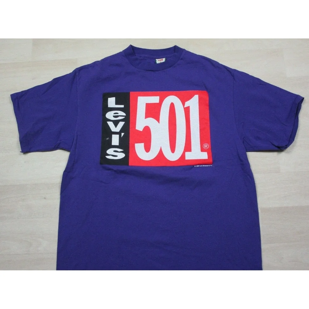 Vintage 1992 Levis‎ 501 T-Shirt USA Made (XL) Purple NOS No Wear Single Stitch